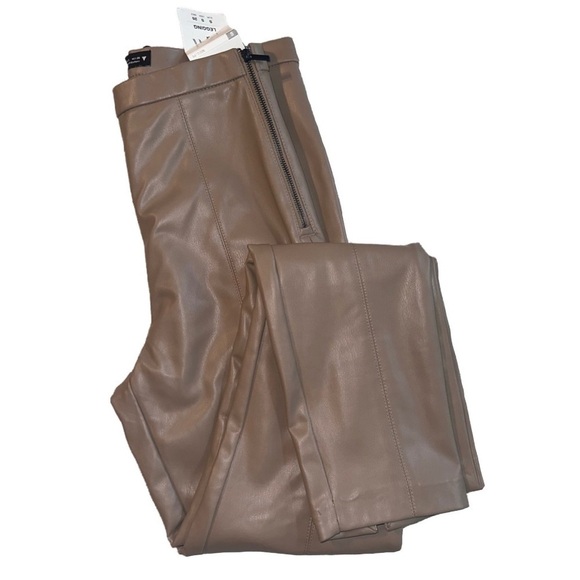ZARA Tan Faux Leather Leggings Vegan Skinny Pants Hi-Rise Ankle Slit Women’s S - Picture 16 of 16